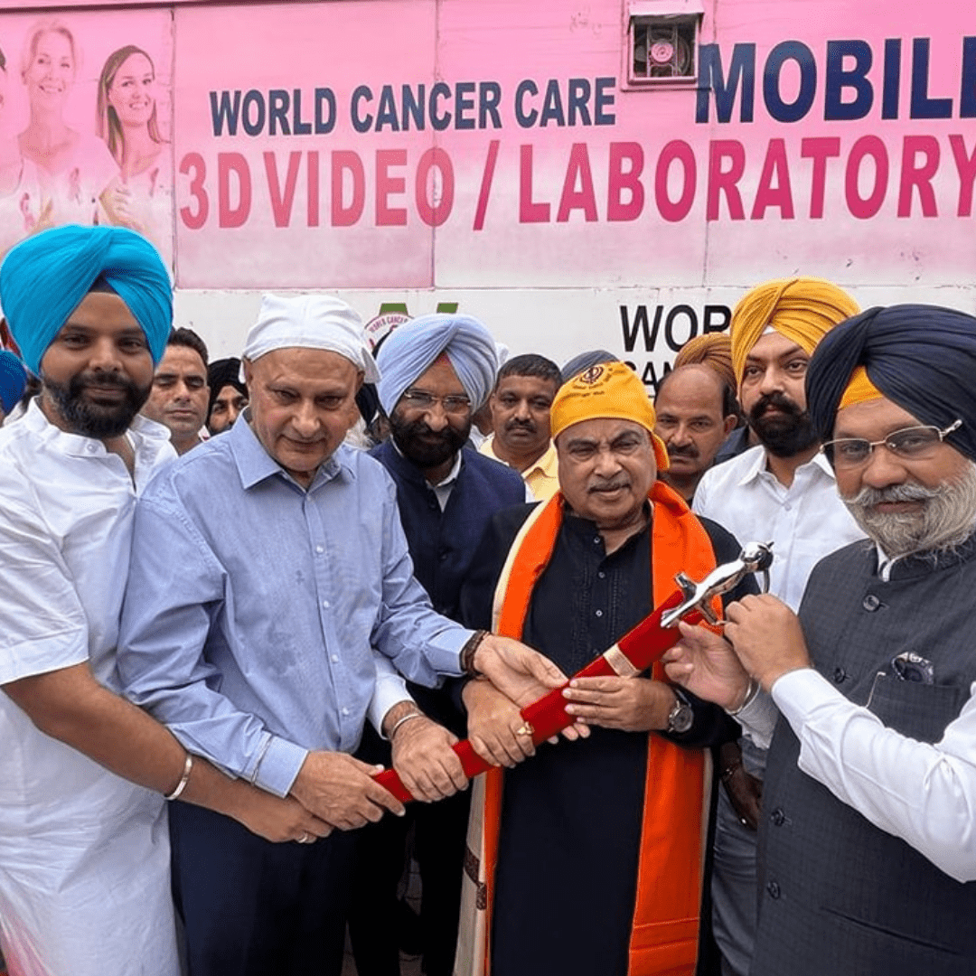 World Cancer Care team with Indian politician Nitin Gadkari